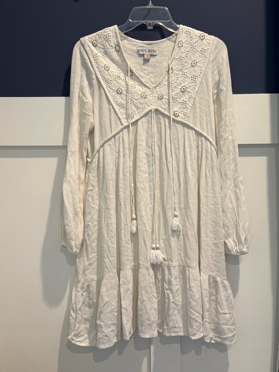 Knox Rose Dresses & Skirts - Knox Rose Ivory Crochet-Trim Long Sleeve Tiered  Boho Dress Size S